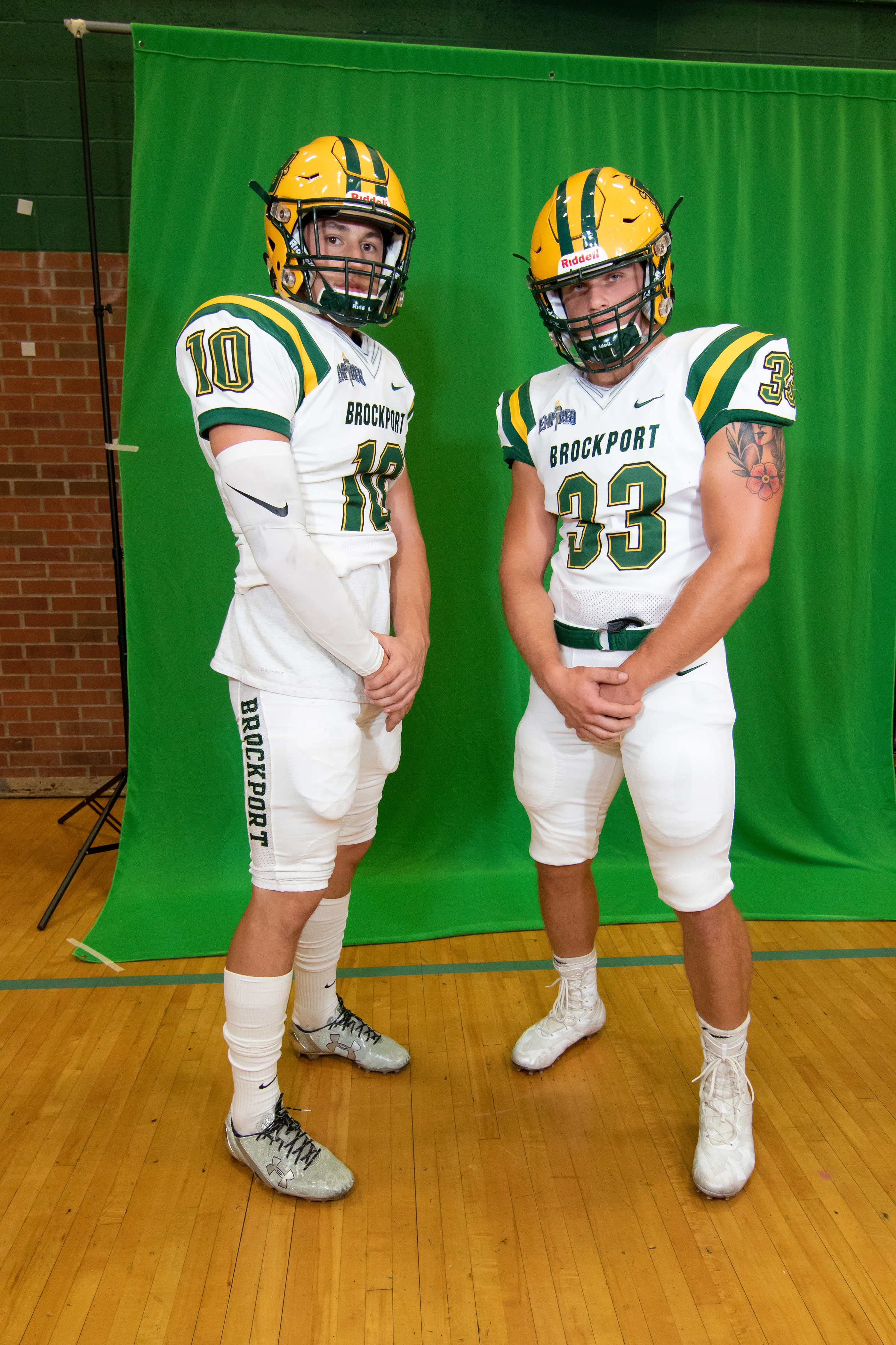 Defenders posing for the camera on Brockport Football Media Day