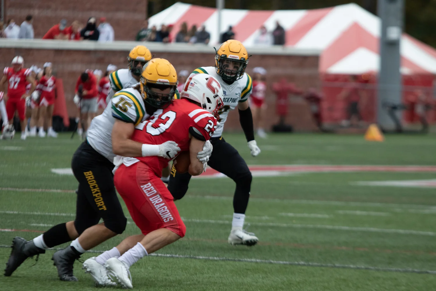 Brockport LB making the tackle against Cortland
