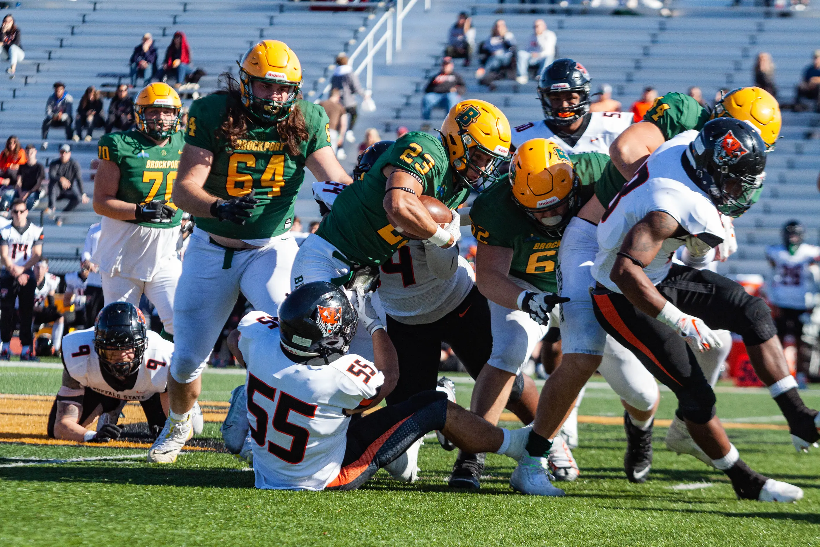Brockport Football pushing the pile against Buffalo State