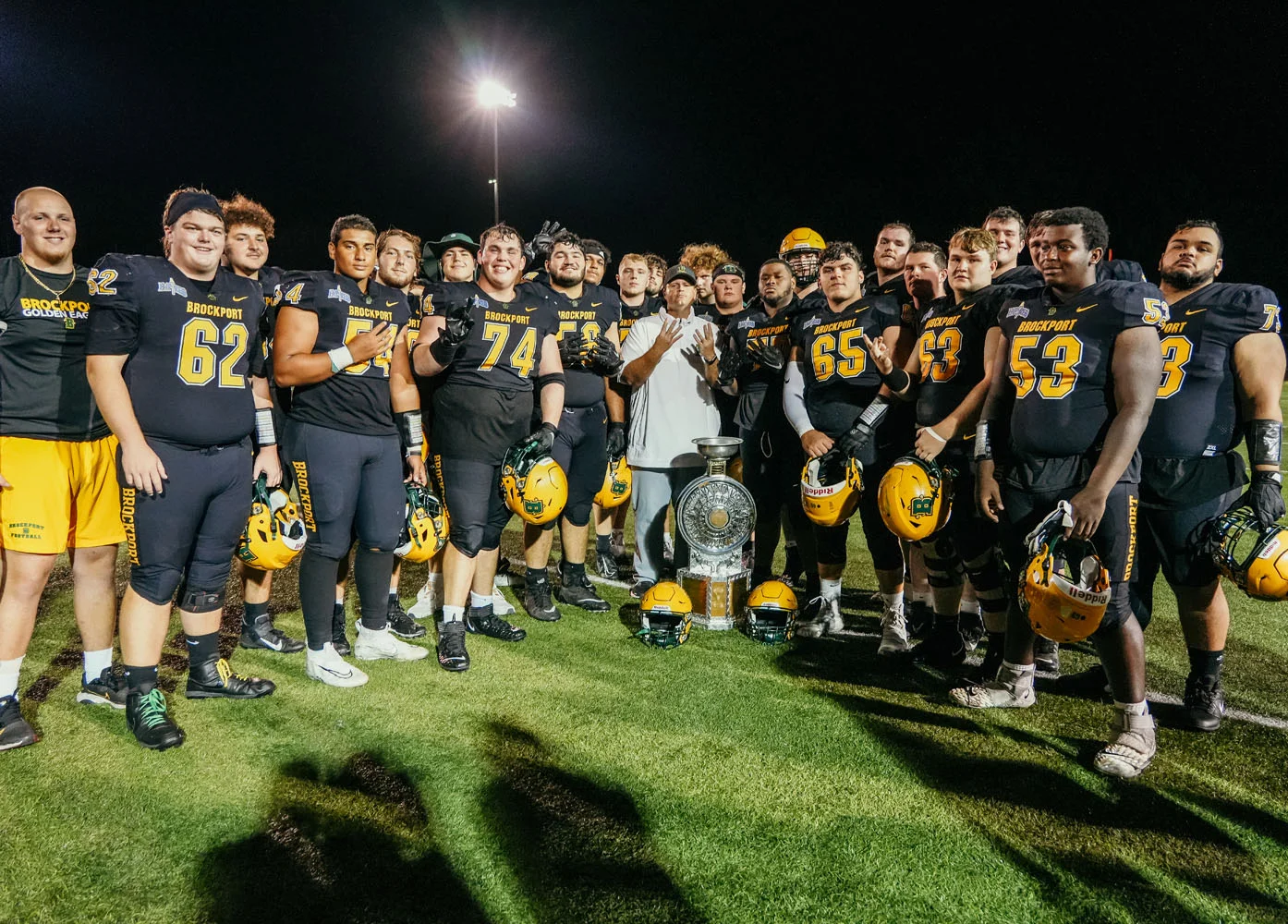 Brockport Offensive Lineman celebrating the victory
